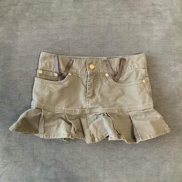 Khaki Ruffle Mini Skirt - Picture 1 of 5